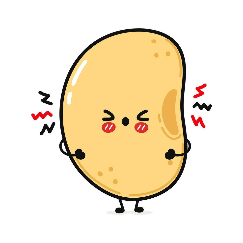 Angry soy Bean character. Vector hand drawn cartoon kawaii character illustration icon. Isolated on white background. Sad soy Bean character concept