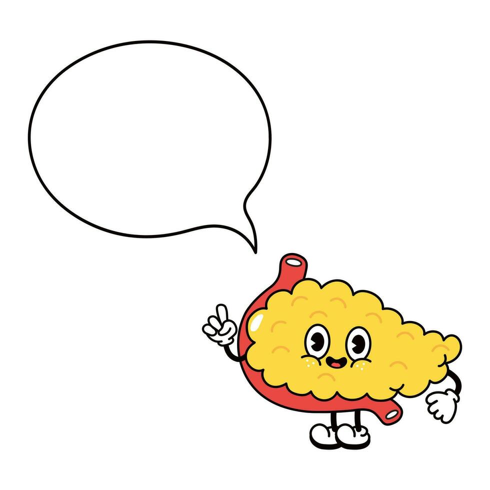 Bladder with speech bubble character. Vector hand drawn traditional cartoon vintage, retro, kawaii character illustration icon. Isolated white background. Bladder character