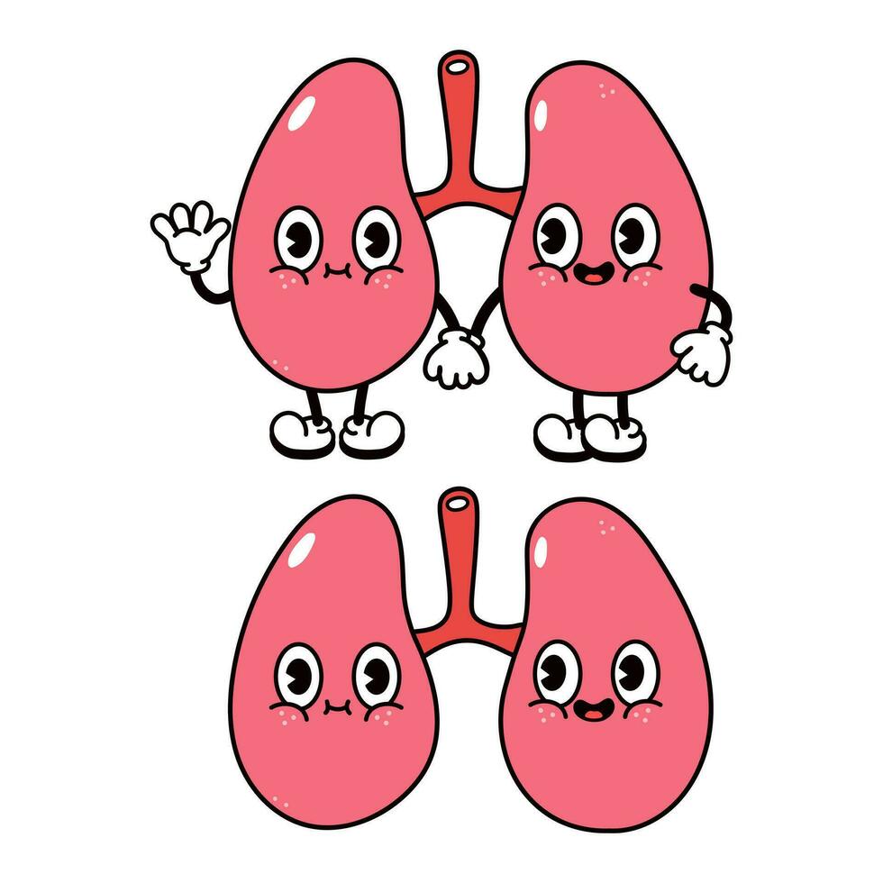 Lungs character. Vector hand drawn traditional cartoon vintage, retro, kawaii character illustration icon. Isolated on white background. Lungs character concept