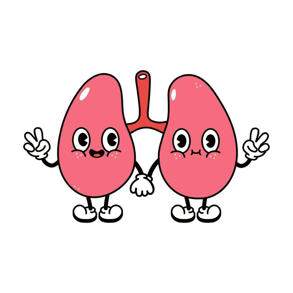 Lungs waving hand character. Vector hand drawn traditional cartoon vintage, retro, kawaii character illustration icon. Isolated on white background. Lungs character concept