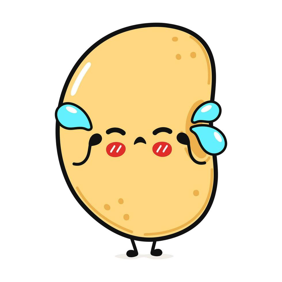 Crying soy Bean character. Vector hand drawn cartoon kawaii character illustration icon. Isolated on white background. Sad soy Bean character concept