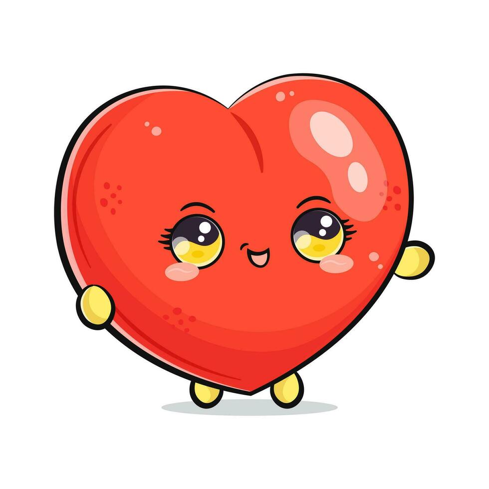 Heart shape waving hand. Vector hand drawn cartoon kawaii character illustration icon. Isolated on white background. Heart shape character concep