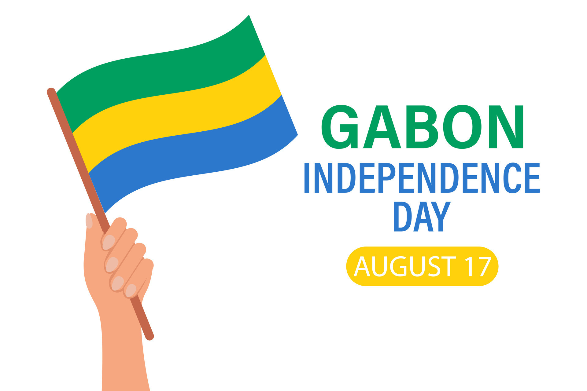 Gabon Independence Day. The hand holds the flag of Gabon. Illustration
