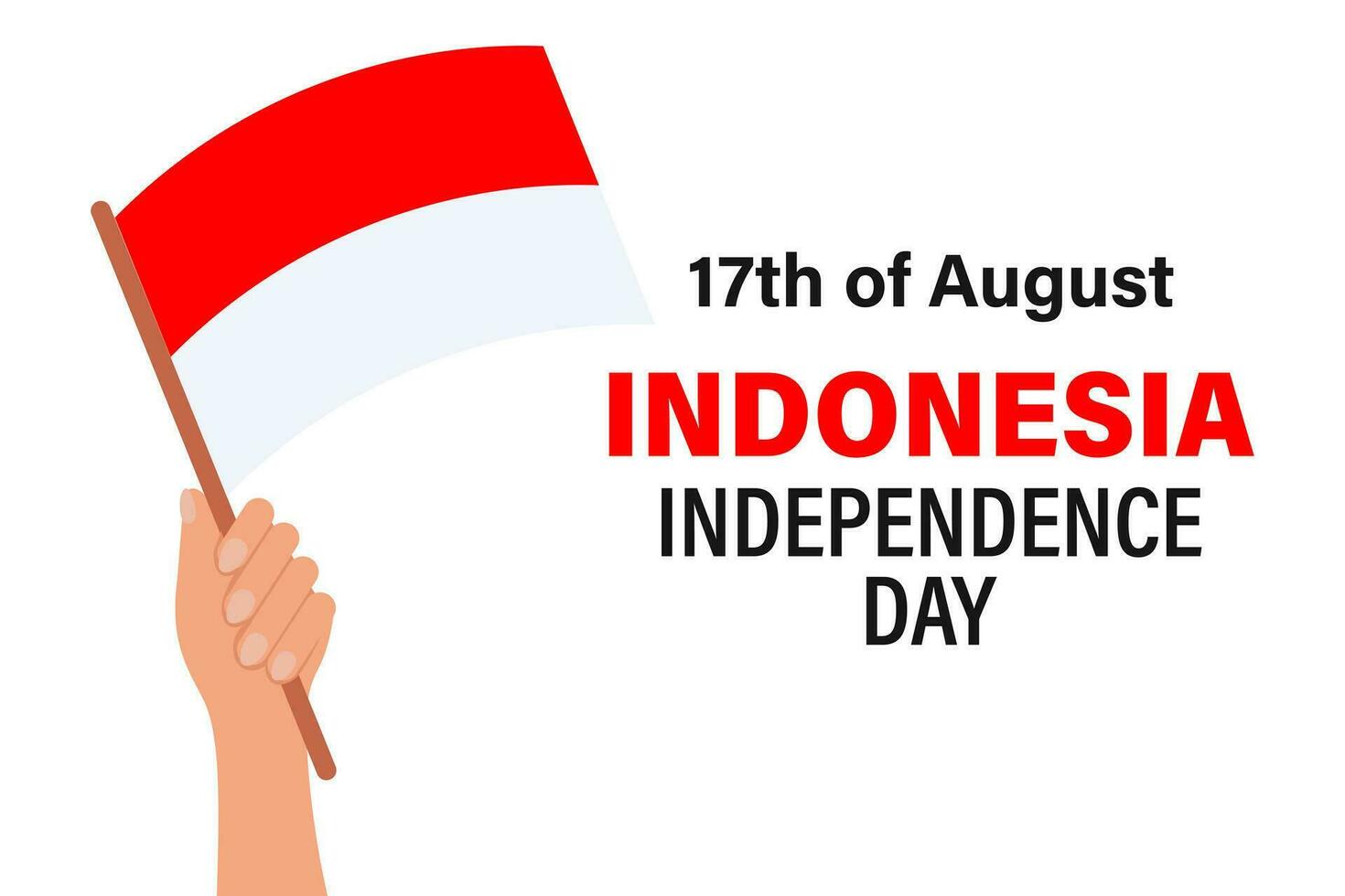 Indonesia independencia día. el mano sostiene el bandera de Indonesia. ilustración, fiesta bandera, póster, vector