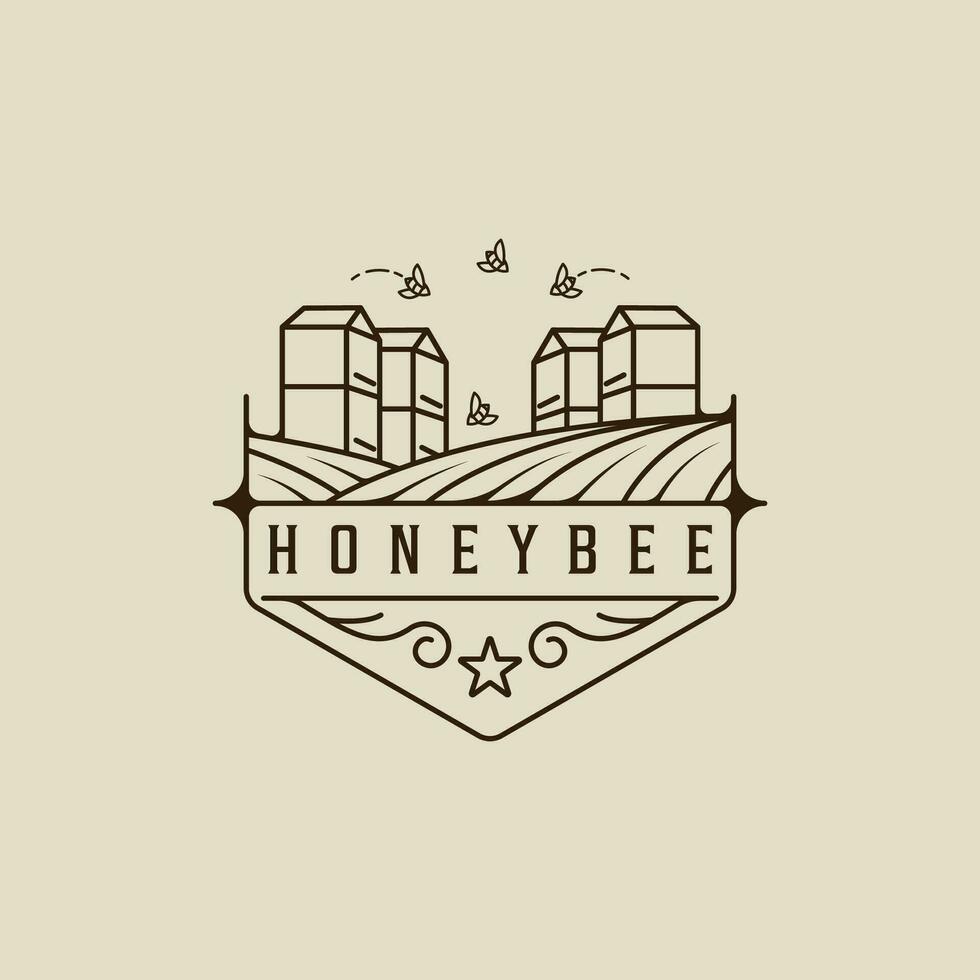 bee logo line art logo vector illustration template icon graphic design. langstroth hive sign or symbol for business fresh farm from nature business concept