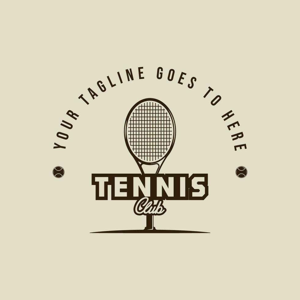 tennis racket logo vintage vector illustration template icon graphic design. sport sign or symbol for club or tournament league with typography retro style