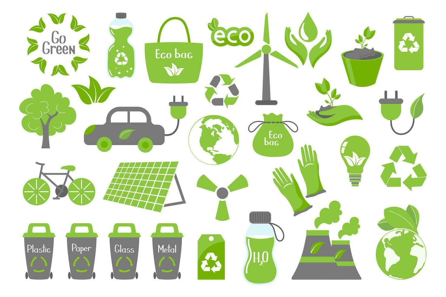 grande conjunto de ecología iconos plano diseño eco conceptos recopilación. iconos, pegatinas, vector