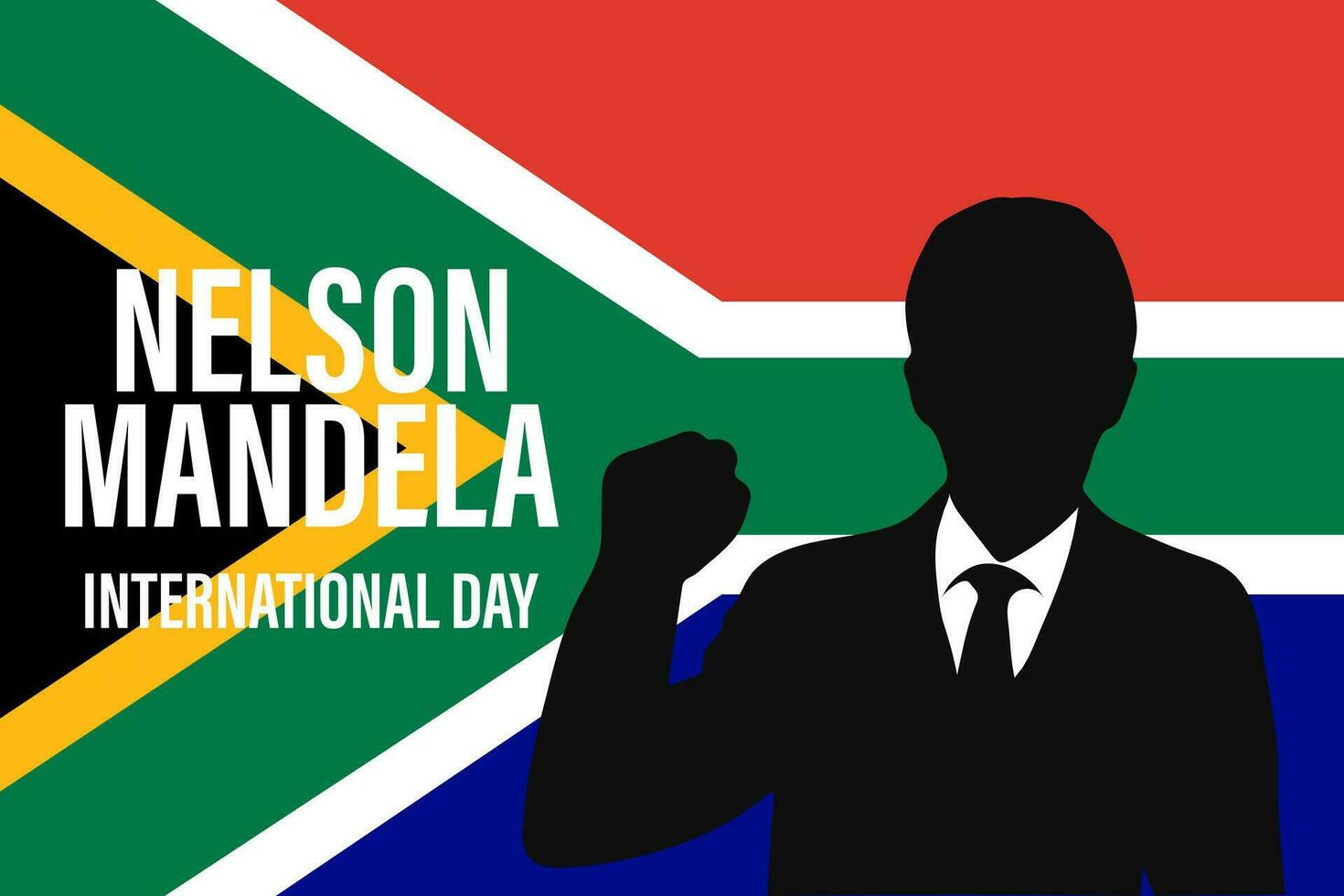 nelson mandela nacional día. julio 18.silueta de mandela en el sur africano bandera. ilustración, bandera, vector