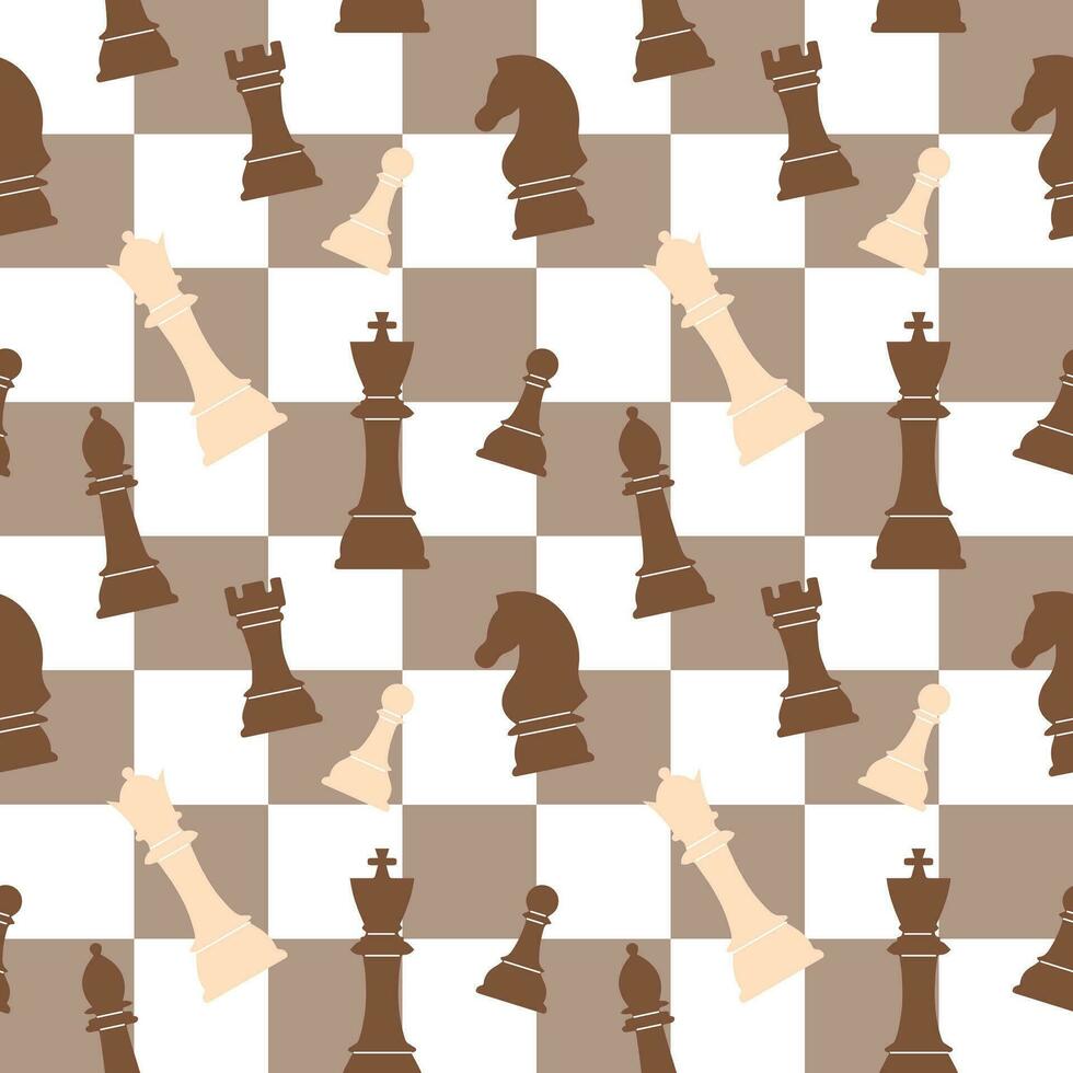 Seamless pattern of chess pieces on a checkered background. Chess background, print, vector