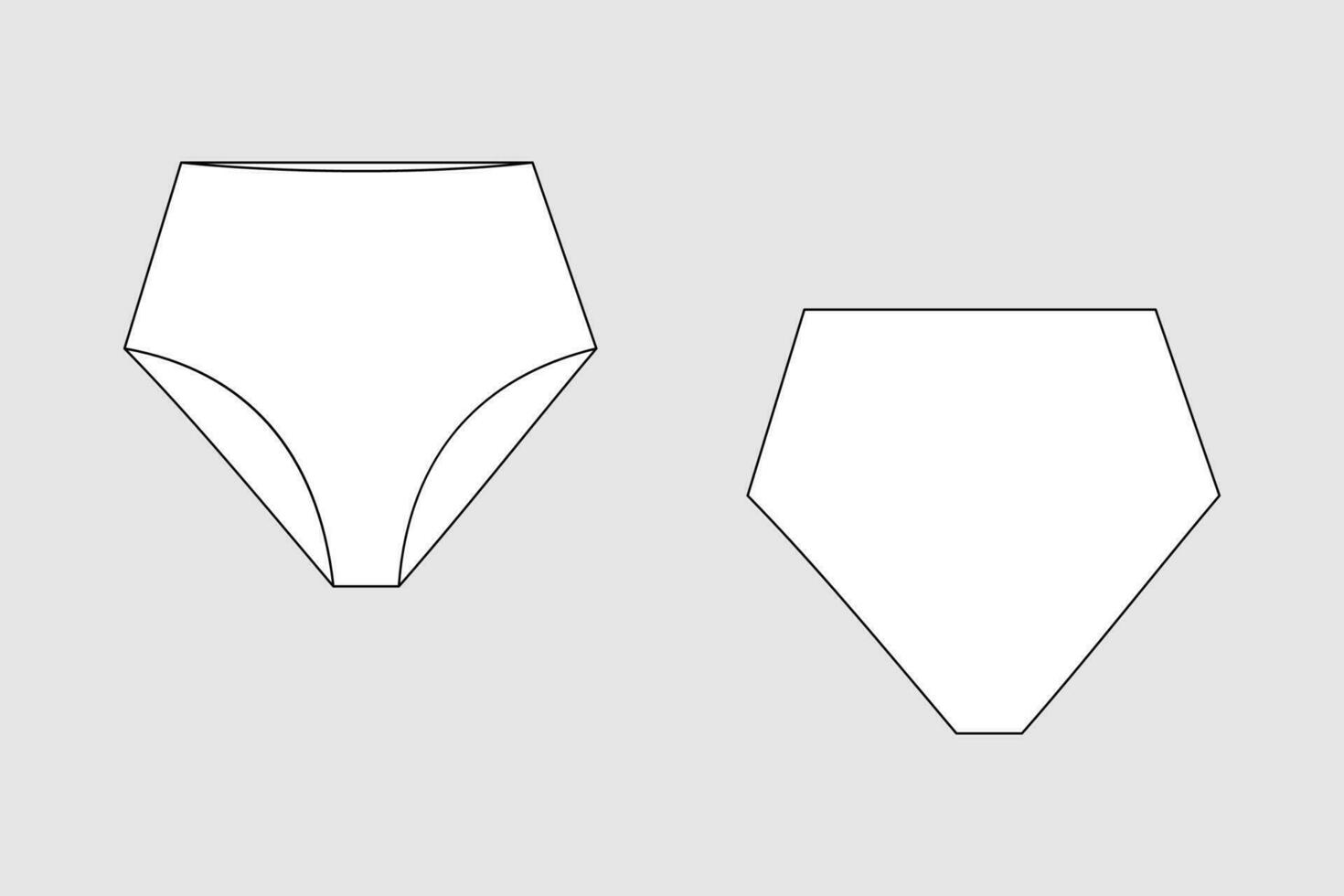 Lingerie briefs, underpants. Female vector template isolated on a grey background. Front and back view. Outline fashion technical sketch of clothes model.
