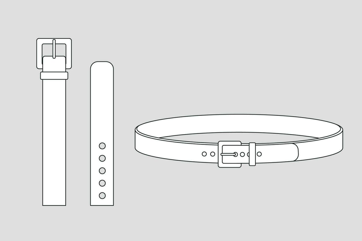 vestir modelos modelo de cinturón. sencillo técnico dibujos aislado en blanco de ropa modelos Moda contorno bosquejo para diseño. conjunto de objetos. vector