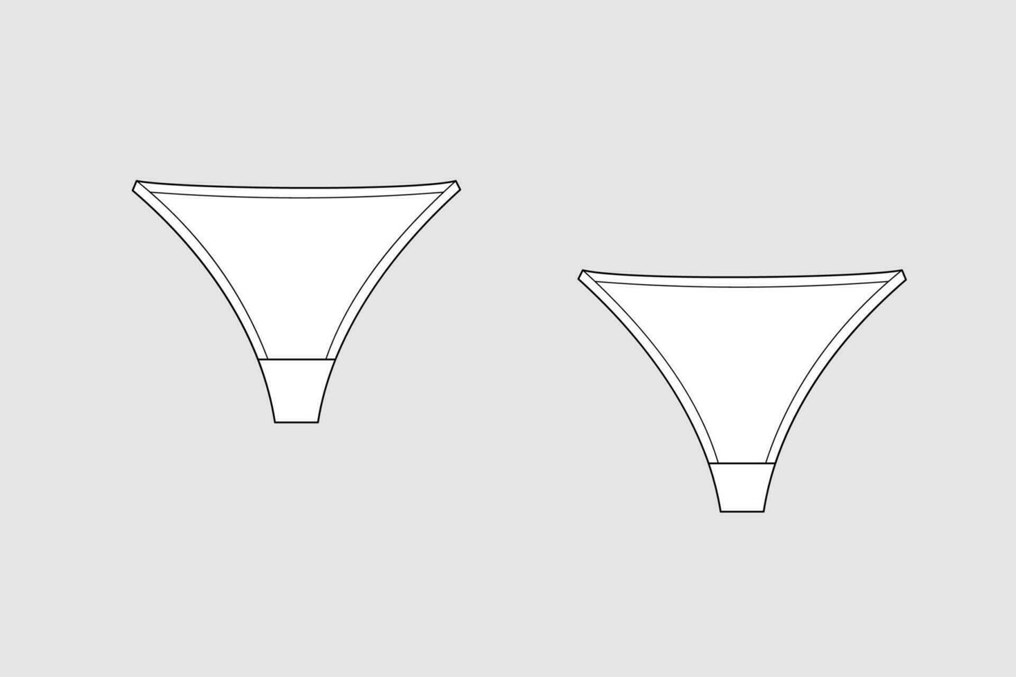 Lingerie briefs, underpants. Female vector template isolated on a grey background. Front and back view. Outline fashion technical sketch of clothes model.