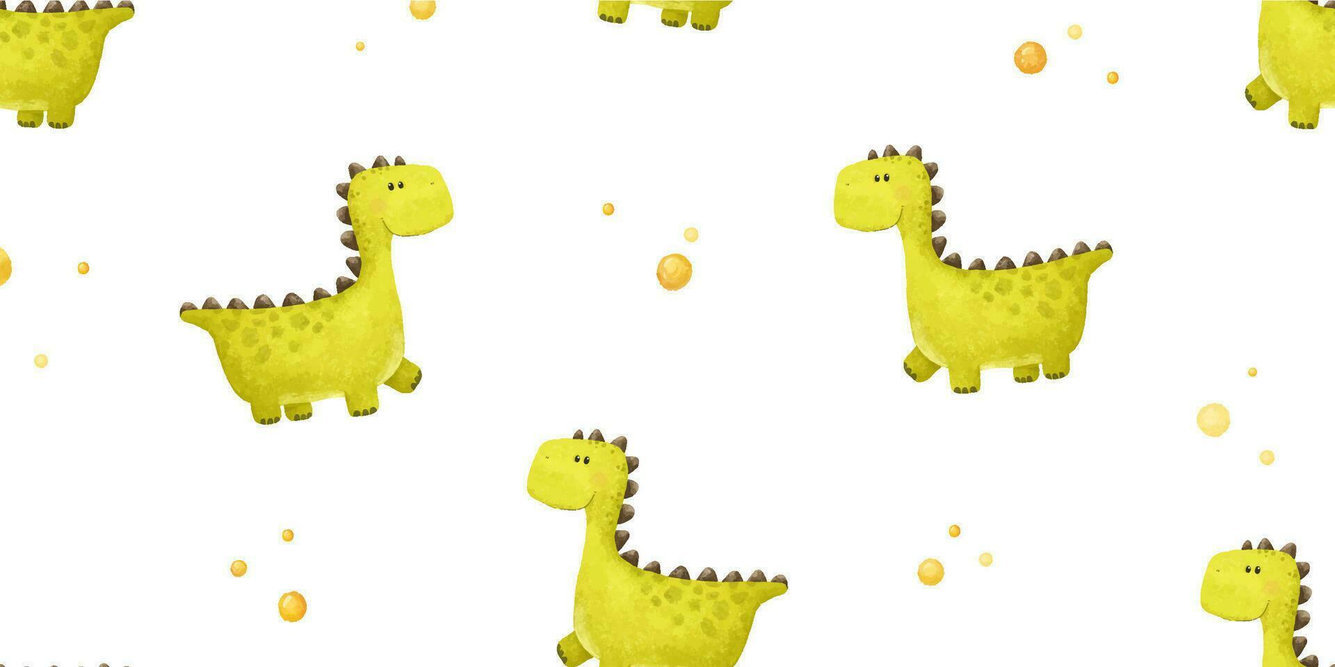 kids seamless pattern with funny colored dinos, dinosaur endless textile, repeate design vector