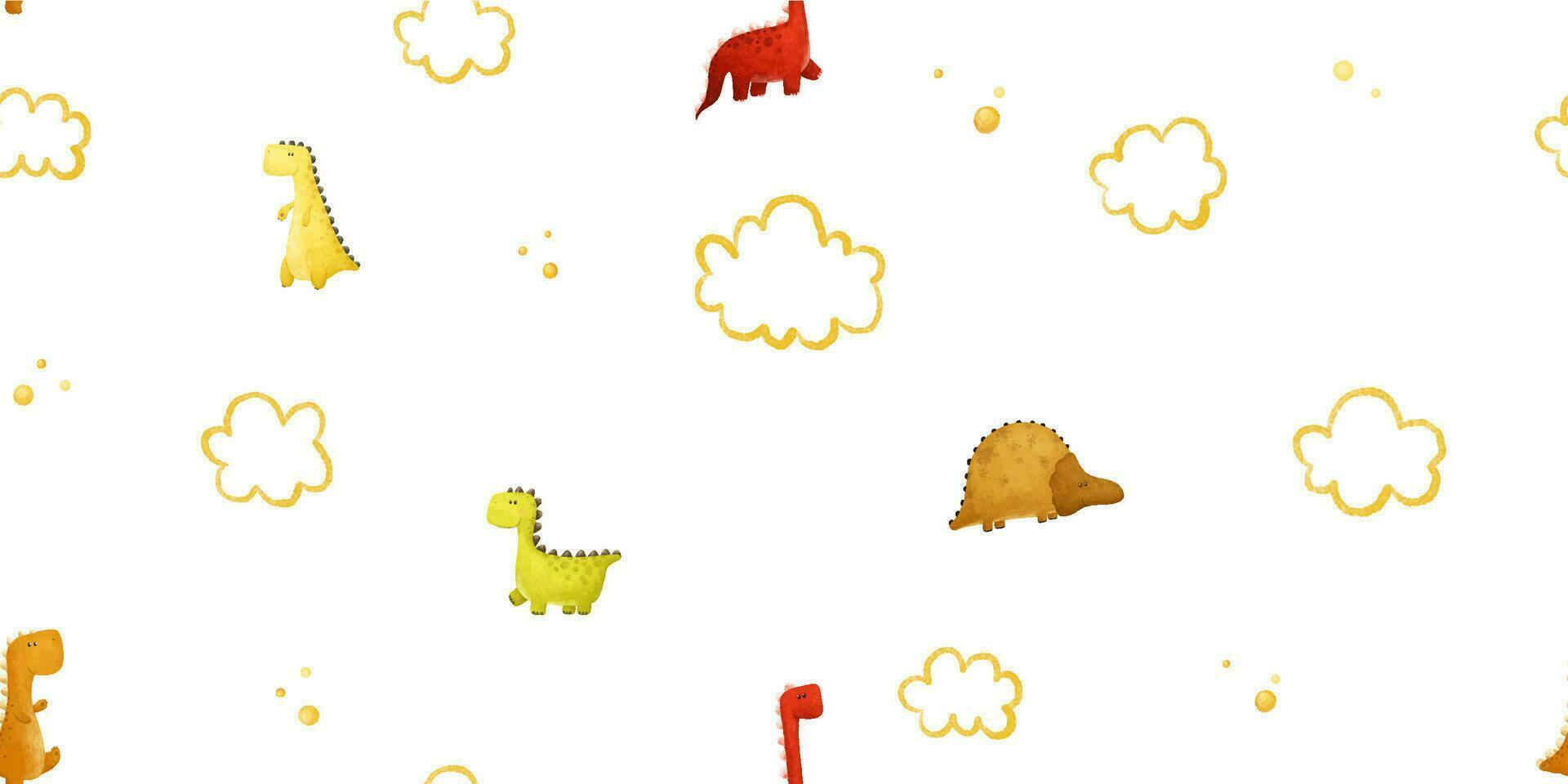kids seamless pattern with funny colored dinos, dinosaur endless textile, repeate design vector