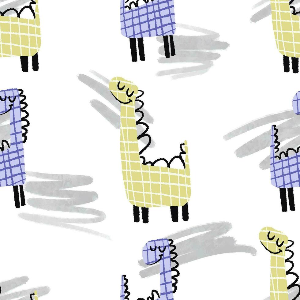 Childish seamless dino pattern. Endless design for wrapping paper with dinosaur, monster illustration vector