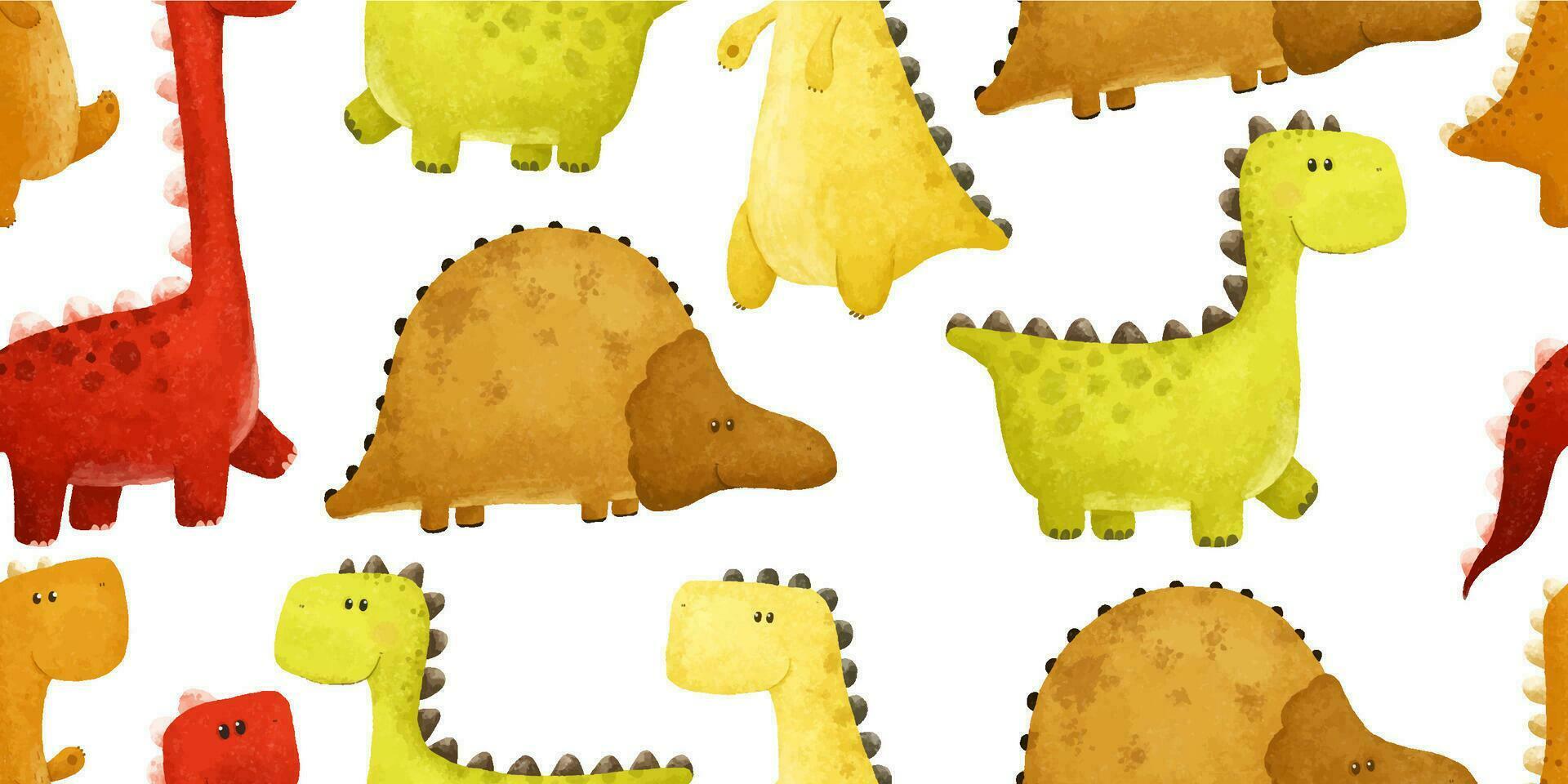 kids seamless pattern with funny colored dinos, dinosaur endless textile, repeate design vector