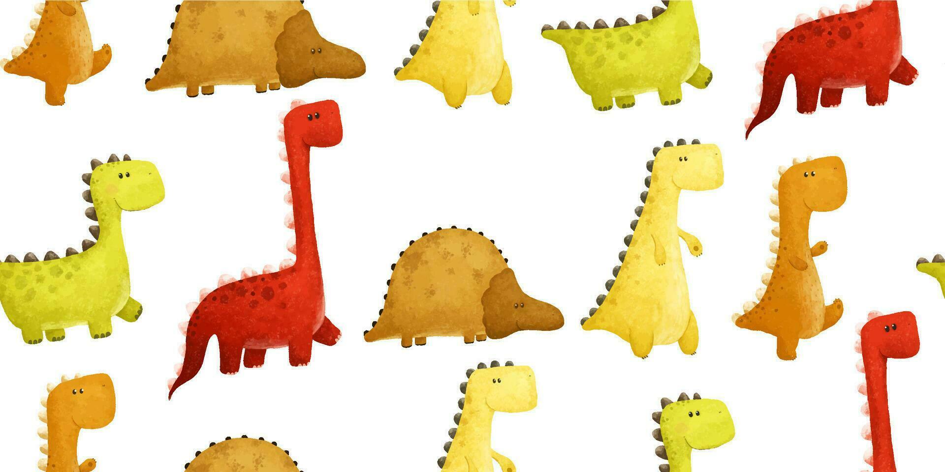 kids seamless pattern with funny colored dinos, dinosaur endless textile, repeate design vector