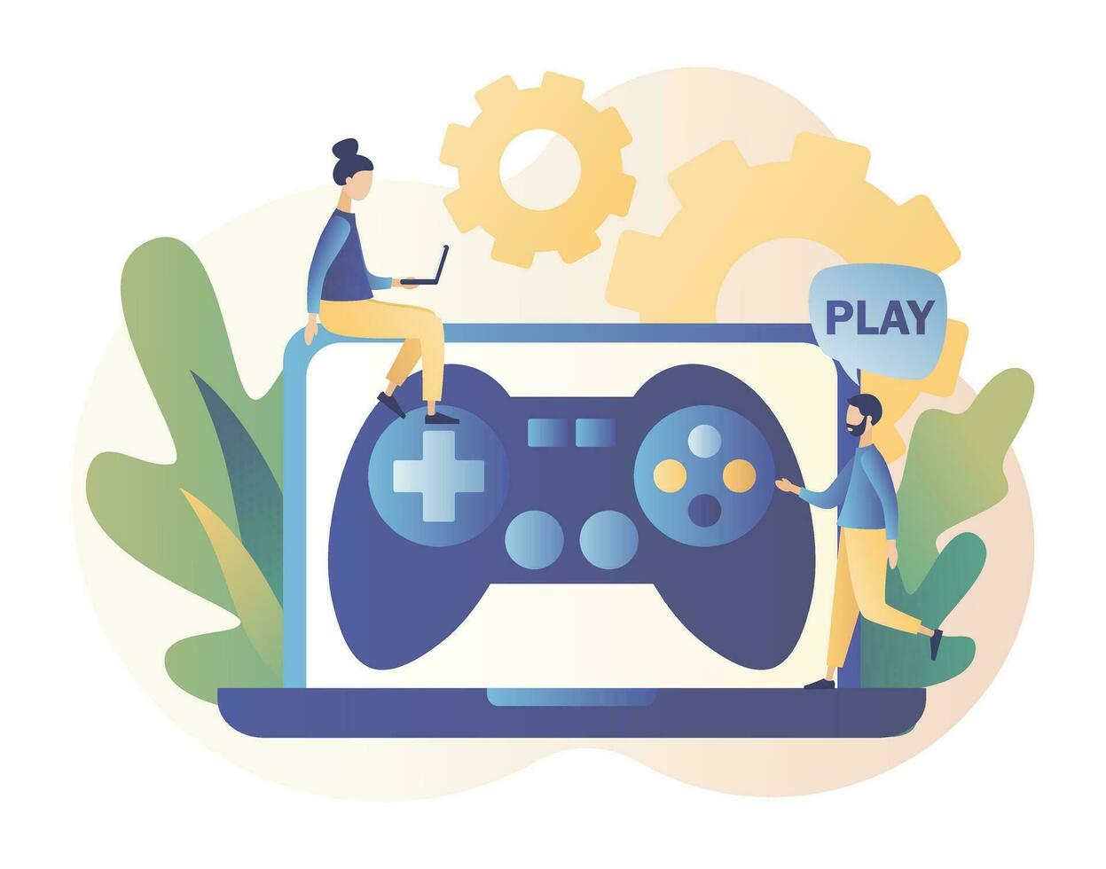 Gaming concept. People gamers playing online video game. Modern flat cartoon style. Vector illustration