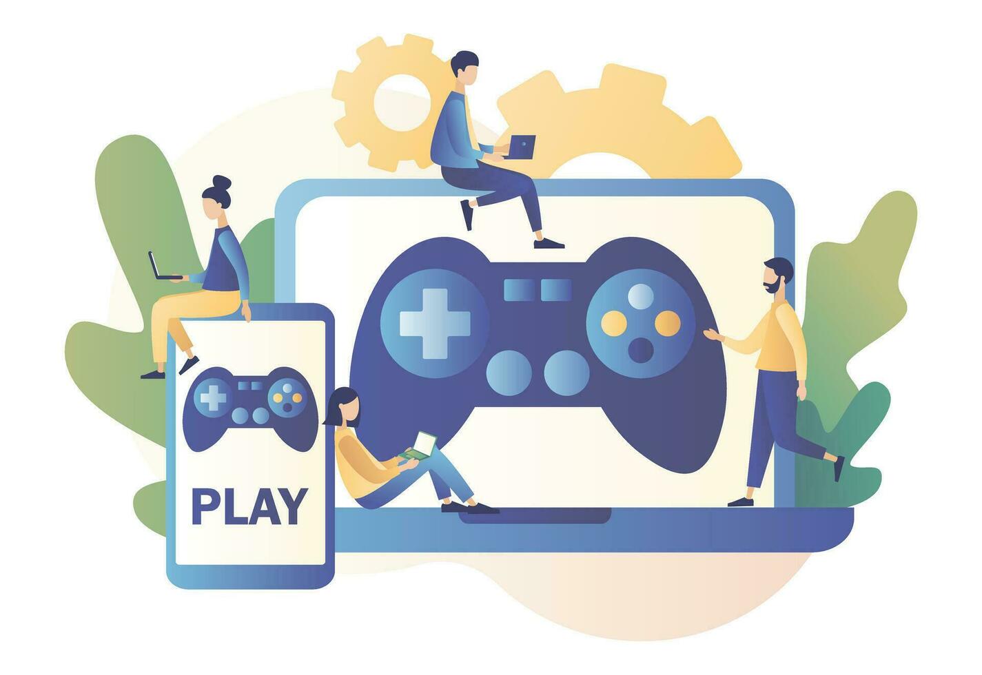 Gaming concept. People gamers playing online video game. Modern flat cartoon style. Vector illustration