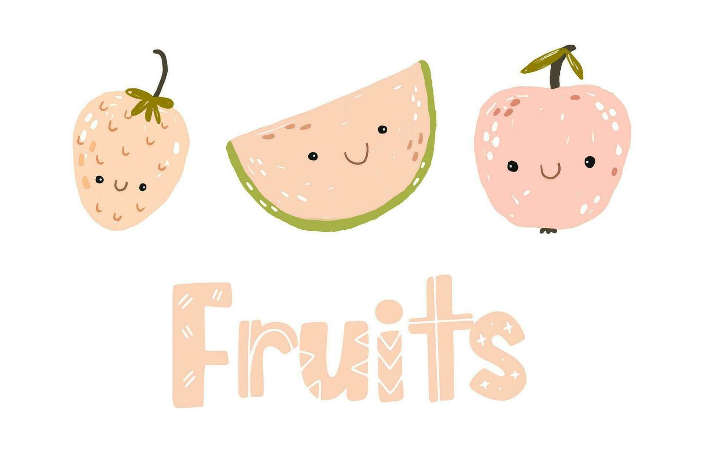 colección de frutas en plano mano dibujado ilustraciones. tropical frutas ingredientes color clipart. aislado Fruta íconos en un blanco antecedentes. vector