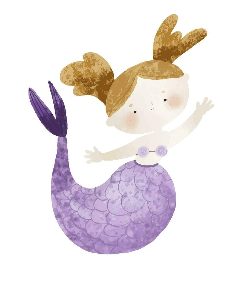 Cute mermaid kids illustration, childish graphic for kids fashion, boho sea life. For t-shirt, print and design, poster, card, sticker, decor and apparel vector