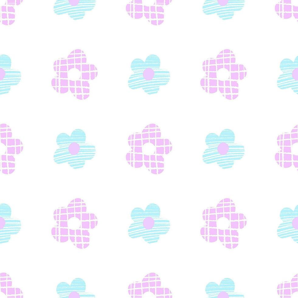 Naive seamless floral boho pattern with white daisies on a peach background in doodle style vector