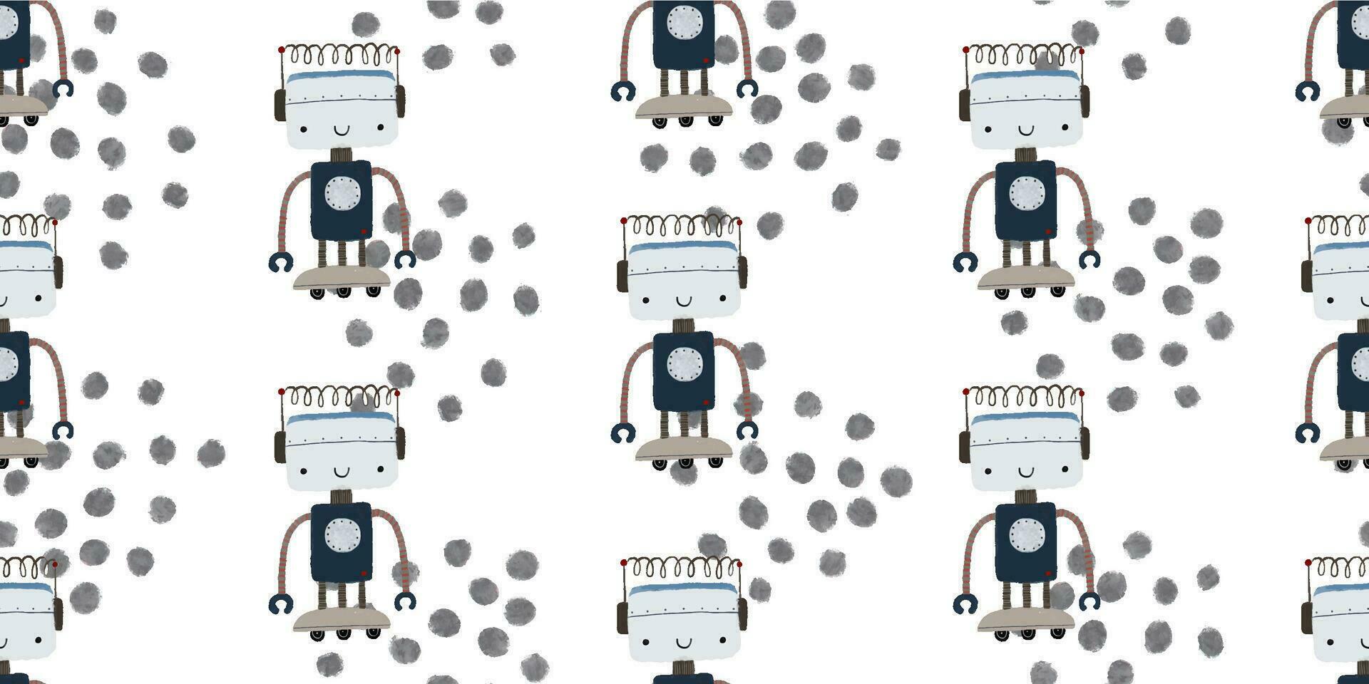 Colorful cartoon robots isolated background seamless pattern. Endless pattern with different robots. Repeating color simple flat pattern with monsters. Pattern for kids with cartoon characters. vector