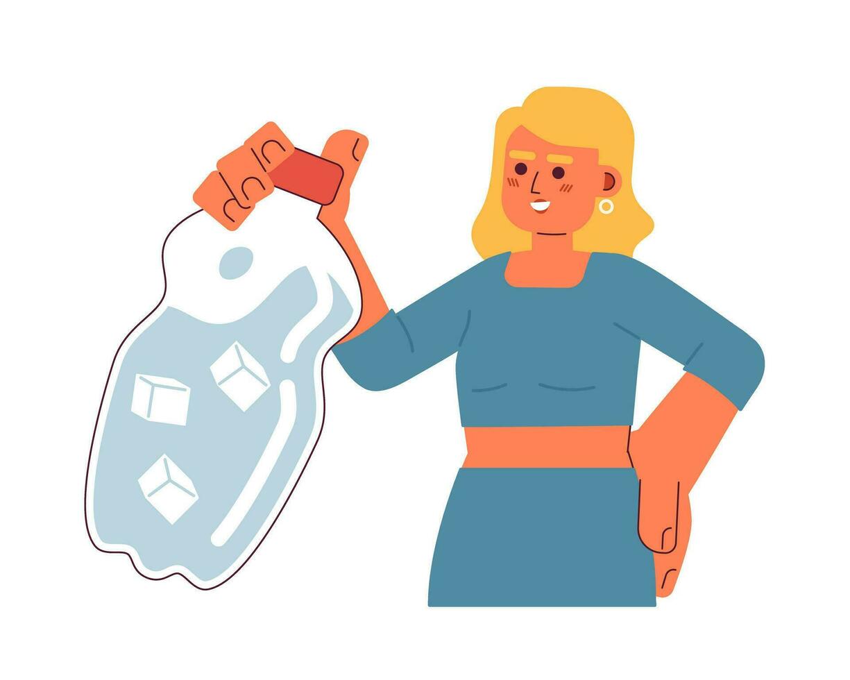 Stay hydrated in summertime flat concept vector spot illustration. European woman holding water bottle 2D cartoon character on white for web UI design. Hot day isolated editable creative hero image