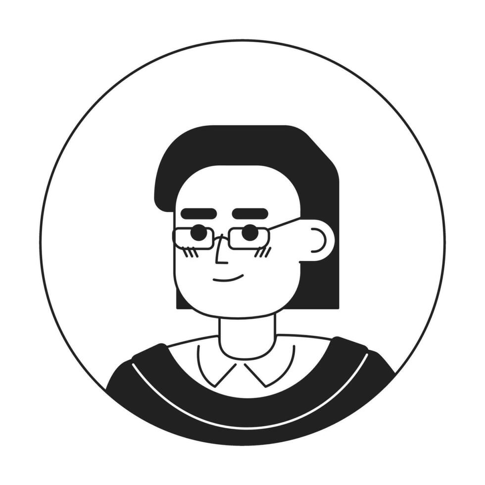 Young blonde woman in glasses monochrome flat linear character head. Short bob haircut. Editable outline hand drawn human face icon. 2D cartoon spot vector avatar illustration for animation