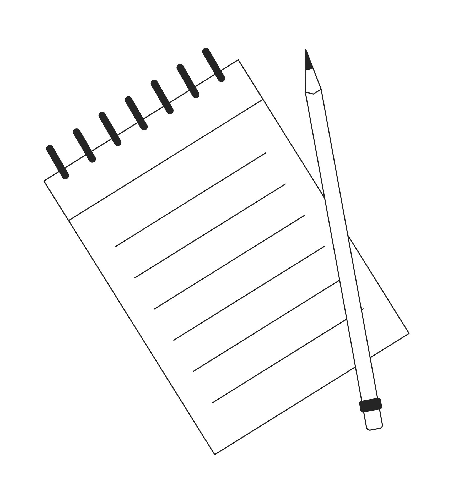 Notebook with pencil flat monochrome isolated vector object. Items
