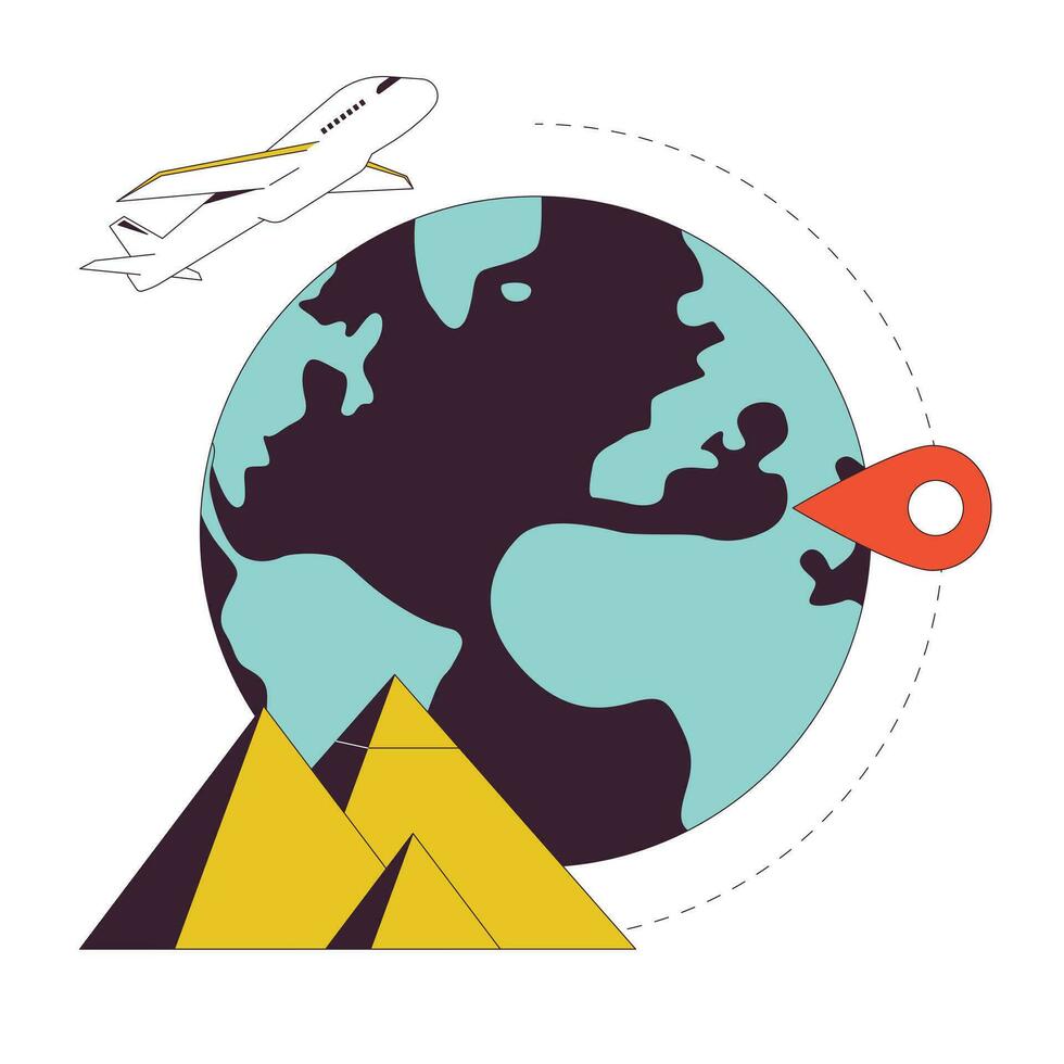 International flight flat line concept vector spot illustration. Airplane around world 2D cartoon outline objects on white for web UI design. Egypt destination editable isolated colorful hero image