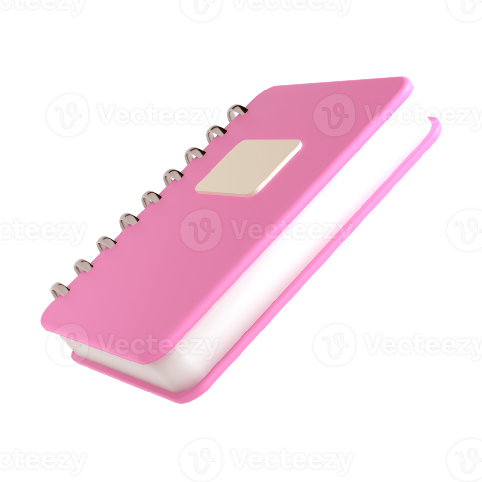 3d pink cute empty office notepad for school stationery isolated transparent png. Simple render illustration. Design element for posters, banners, calendar and greeting card png