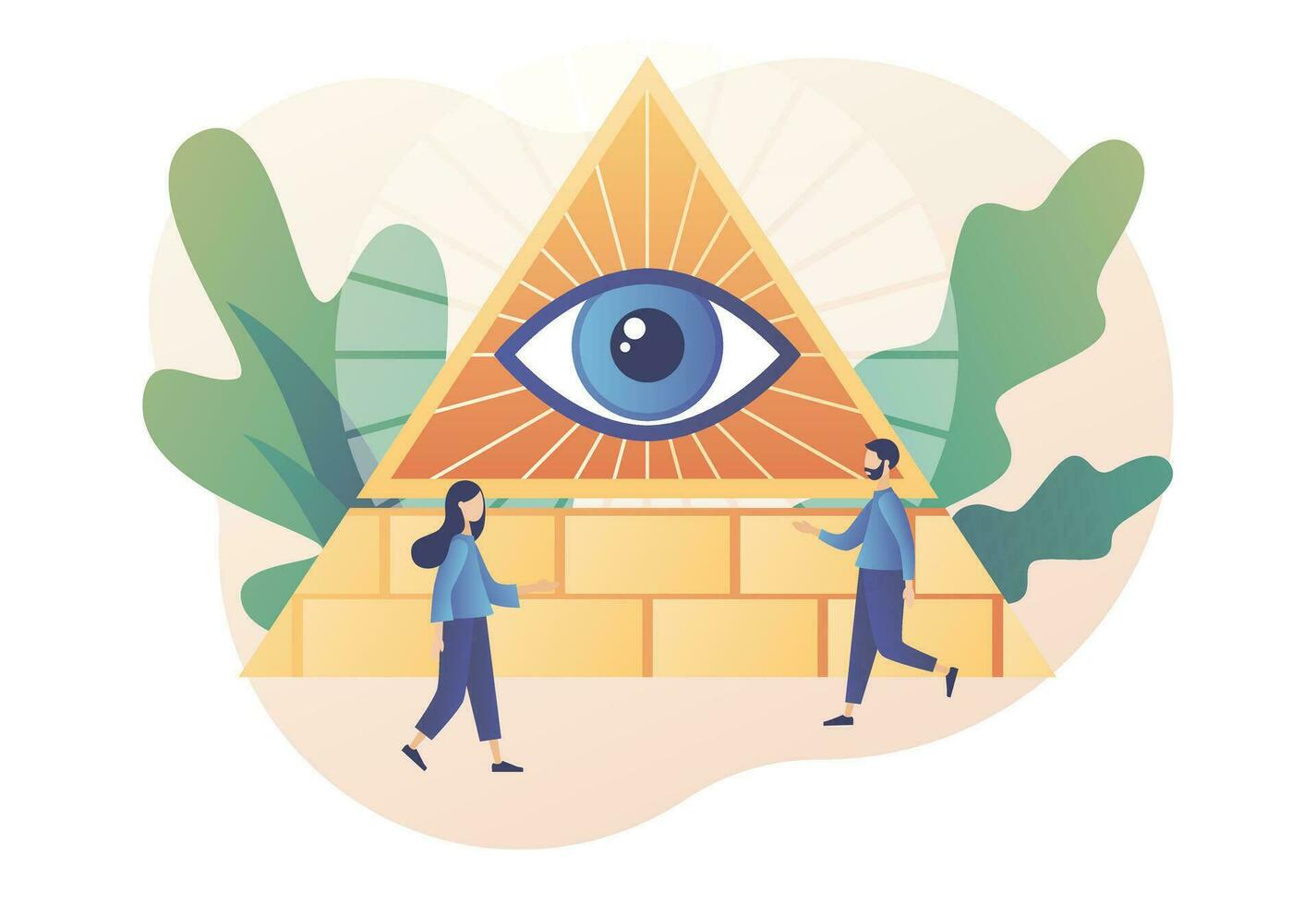 Conspiracy theory. Pyramid with all-seeing eye. Symbol of world government. Modern flat cartoon style. Vector illustration on white background