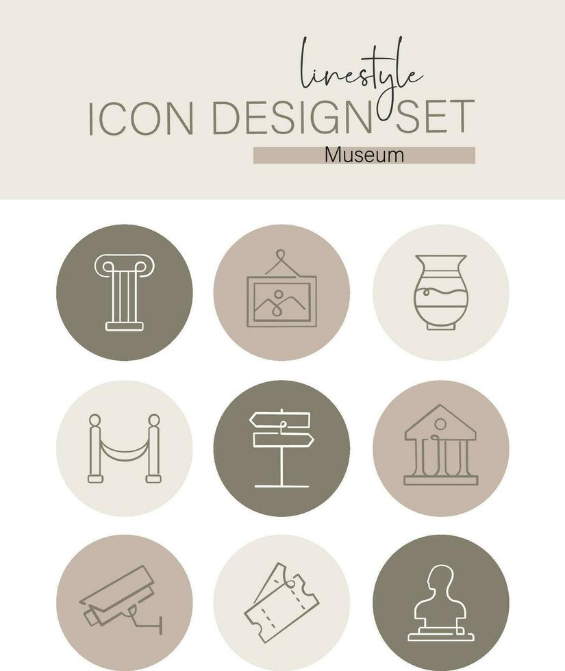 estilo de línea icono diseño conjunto museo vector