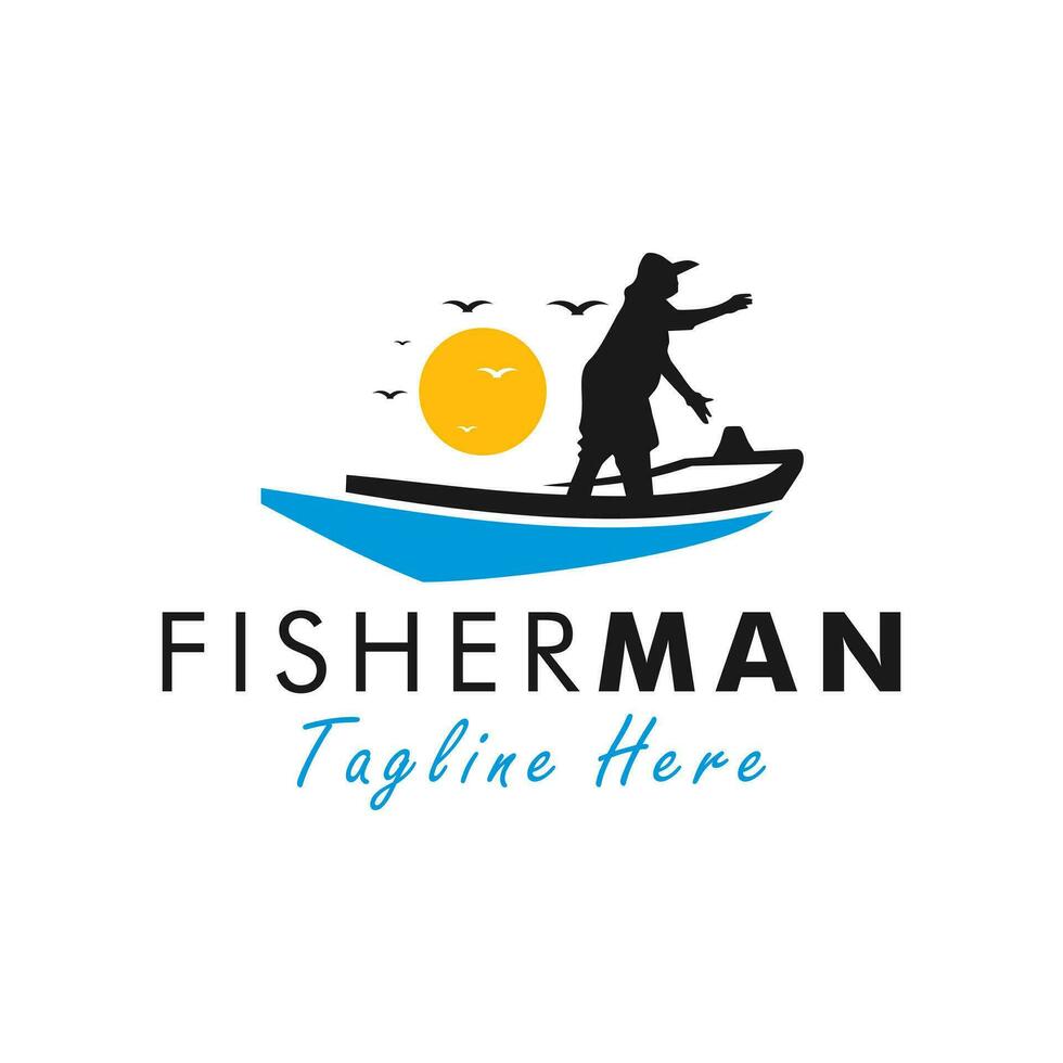 Sea fisherman logo design vector