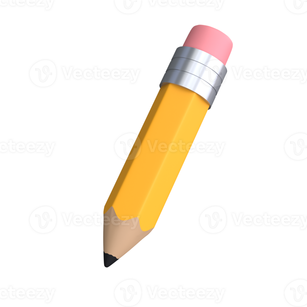 Realistic pencil with eraser 3d icon stationery for school. Colored drawing and painting tool for education and studies isolated transparent png. Office supplies element. university or college design png