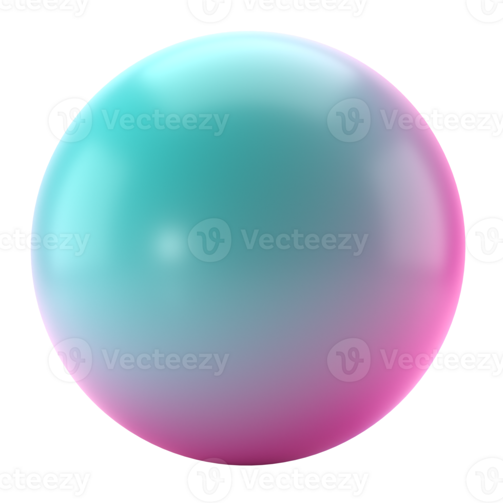 3d ball icon abstract metal sphere geometric shape. Realistic glossy turquoise and lilac gradient luxury template decorative design illustration. Minimalist bright circle isolated transparent png