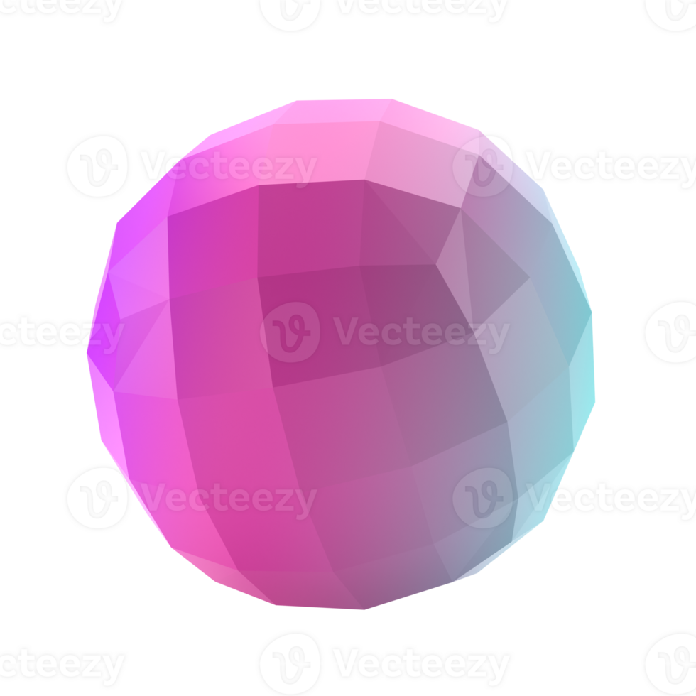 3d element abstract polygon ball metal shape. Realistic glossy turquoise and lilac gradient luxury template decorative design illustration. Minimalist bright circle mockup isolated transparent png