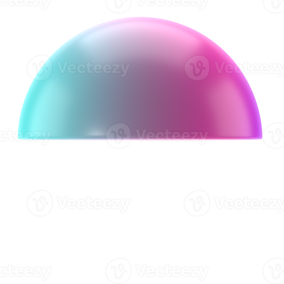 3d élément demi-sphère métal géométrique forme. réaliste brillant turquoise et lilas pente luxe modèle décoratif conception illustration. minimaliste brillant moitié cercle maquette isolé transparent png