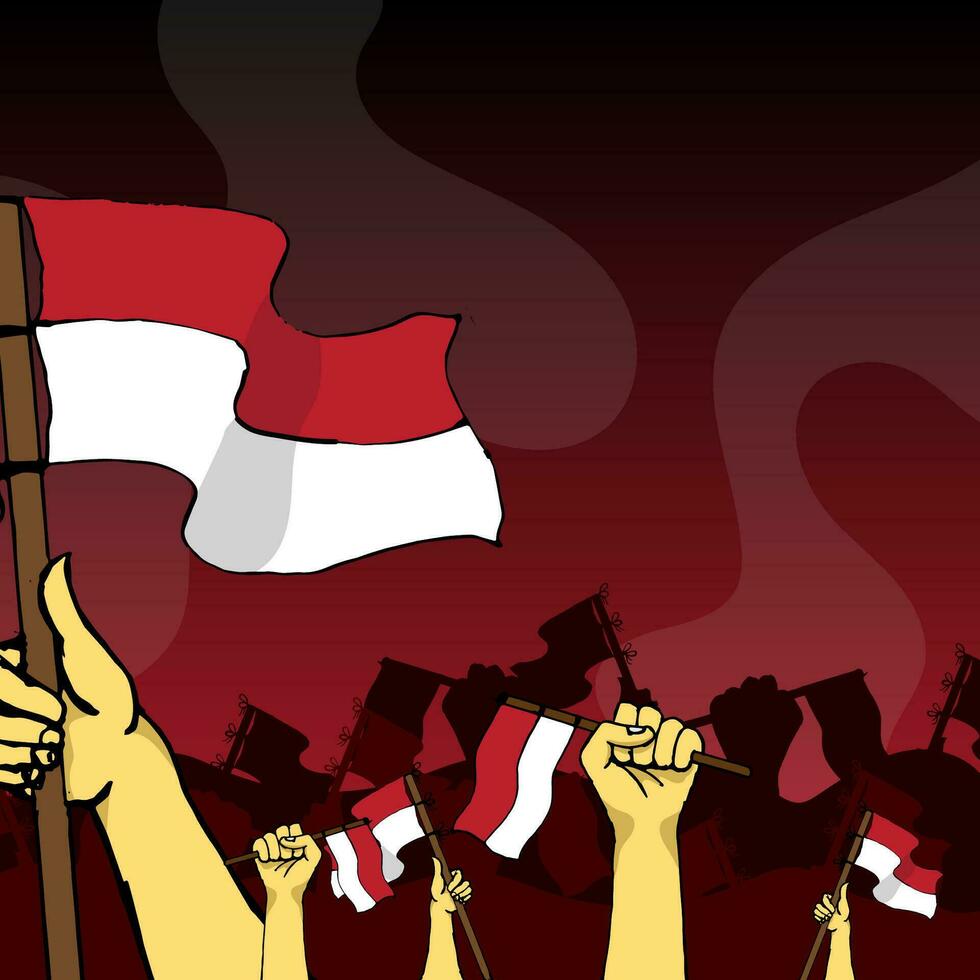 indonesia independence day banner with hand drawn style illustration on red background vector