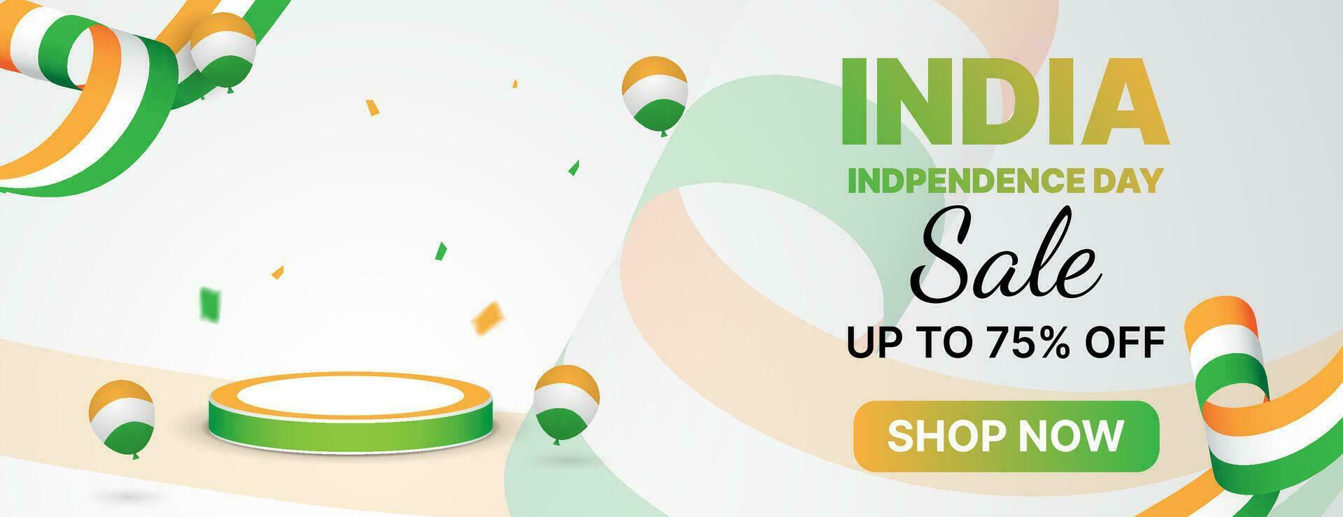 india independence day sale banner design with podium, balloons and confetti vector