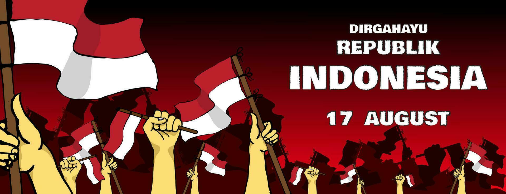 indonesia independence day banner with hand drawn style illustration on red background vector