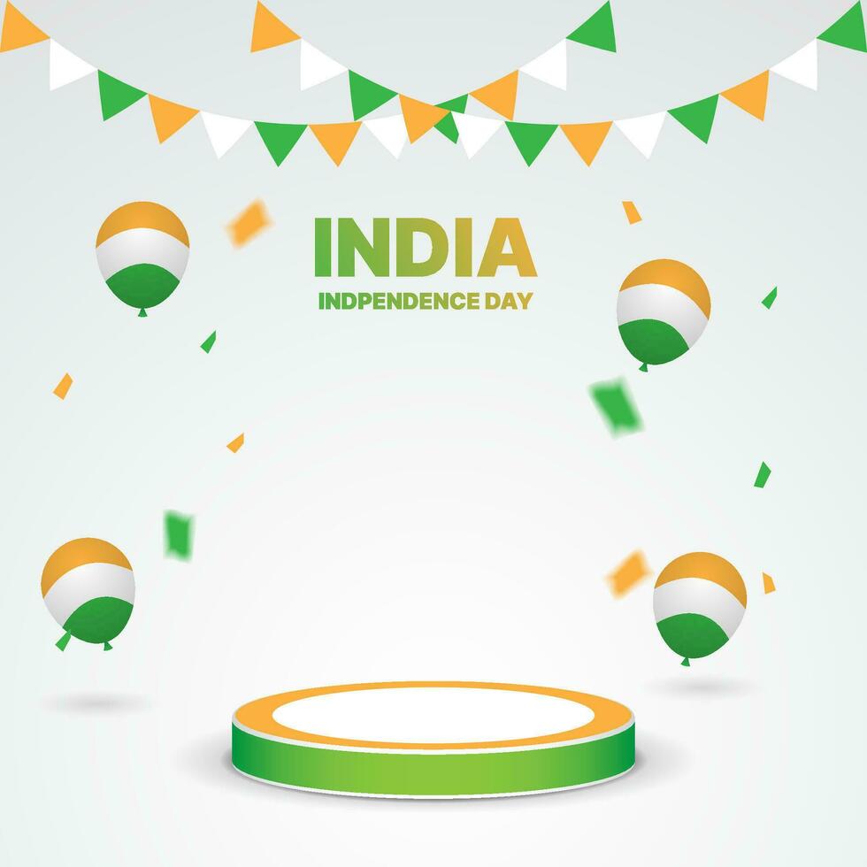 india independence day podium with balloons and confetti for display business promotion vector