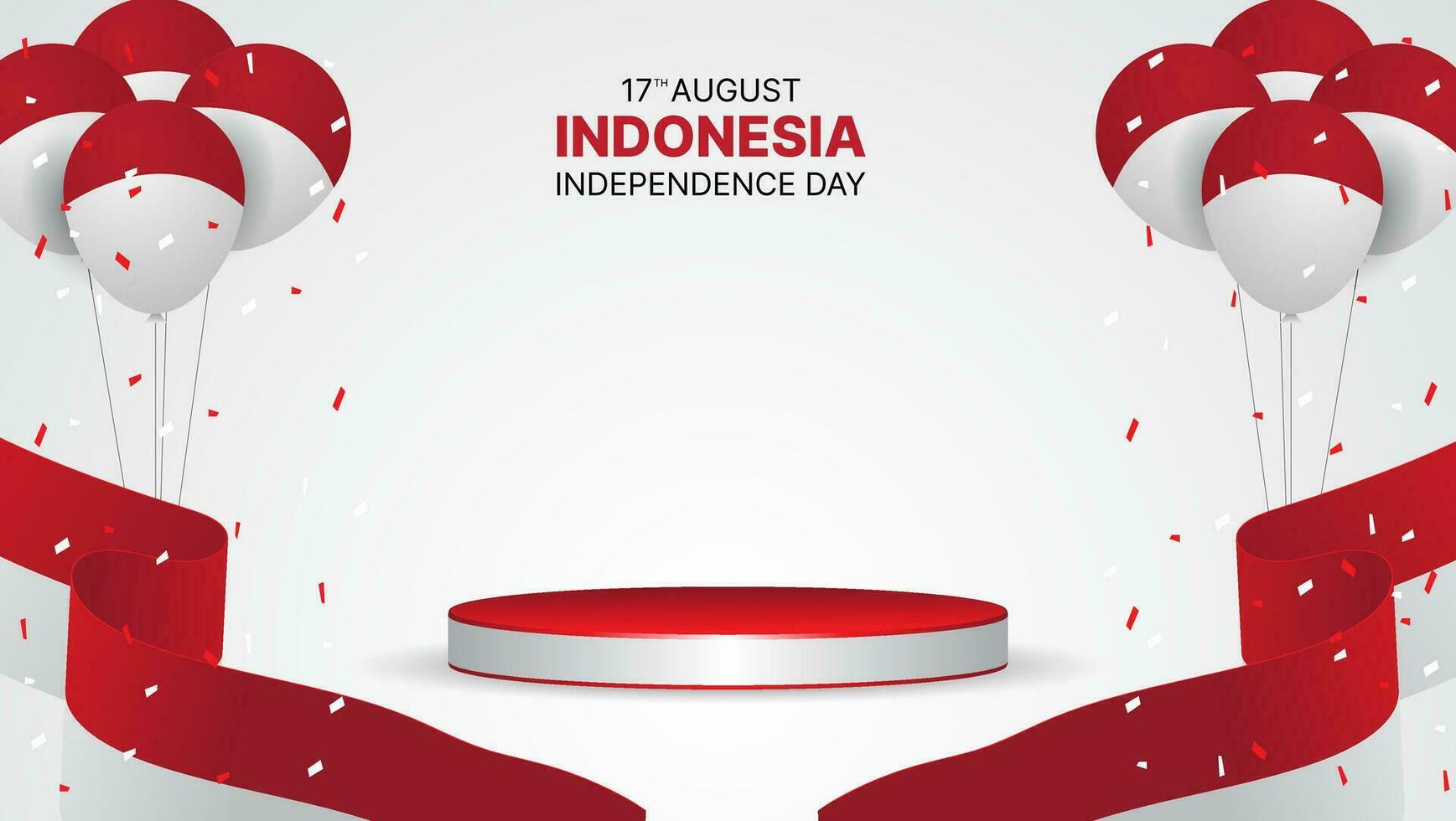 Indonesia independencia día bandera con 3d podio, globos y papel picado. adecuado para negocio promoción o saludo tarjeta vector