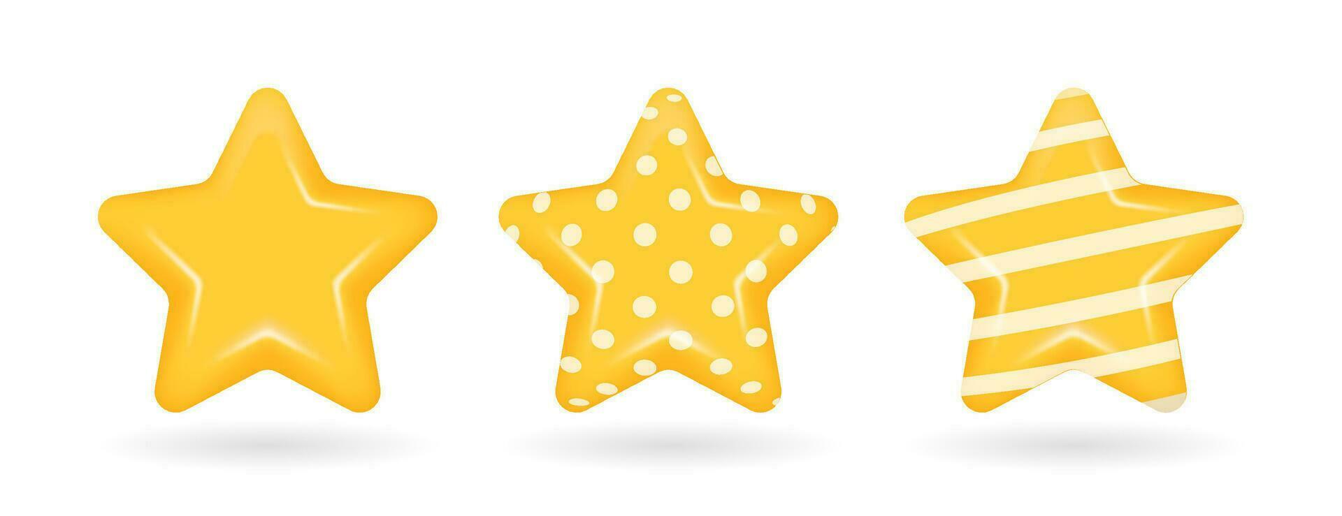 Tres amarillo 3d estrellas.3d estrellas decoración. cliente clasificación realimentación concepto. vector ilustración