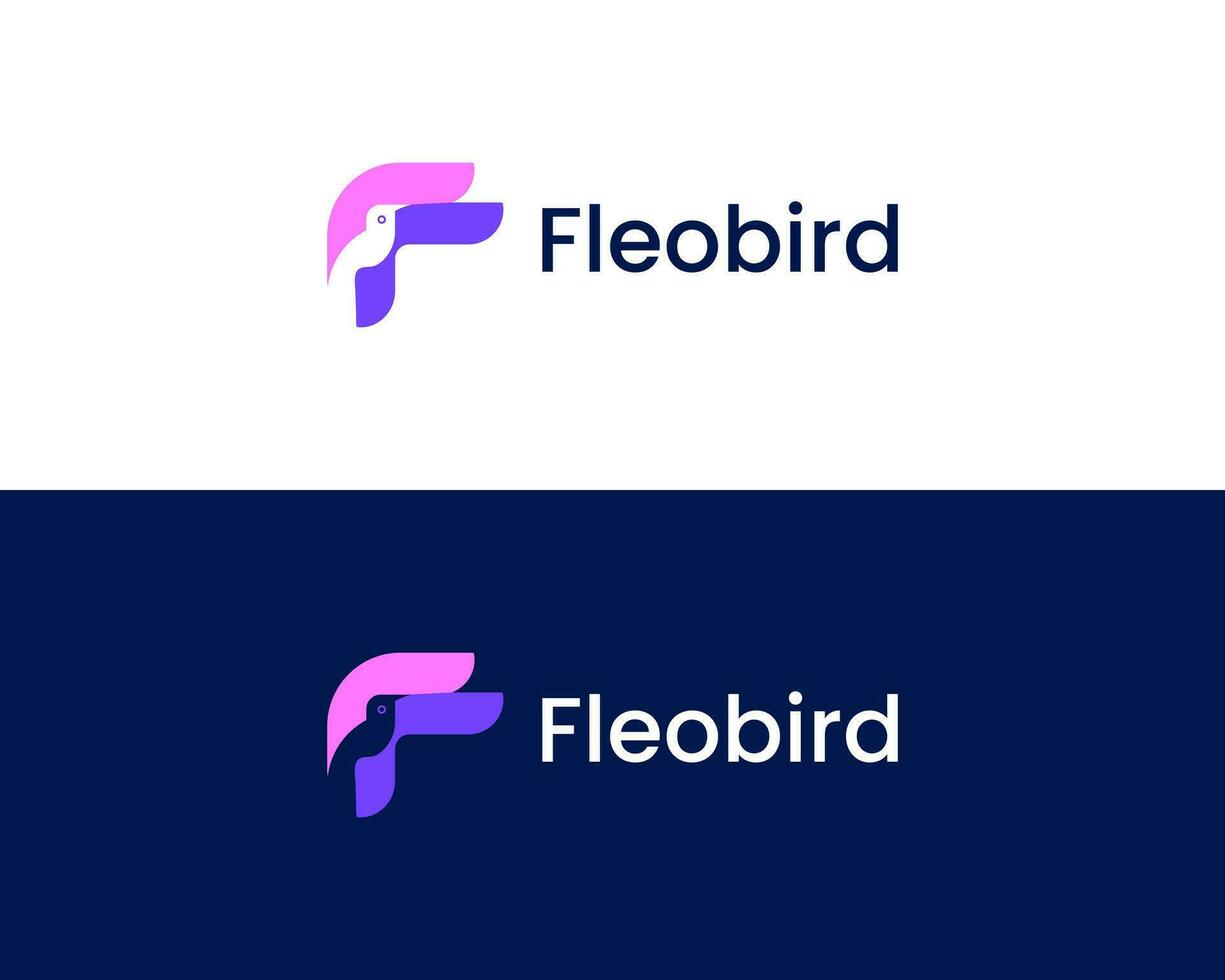 F with bird head modern web logo design vector