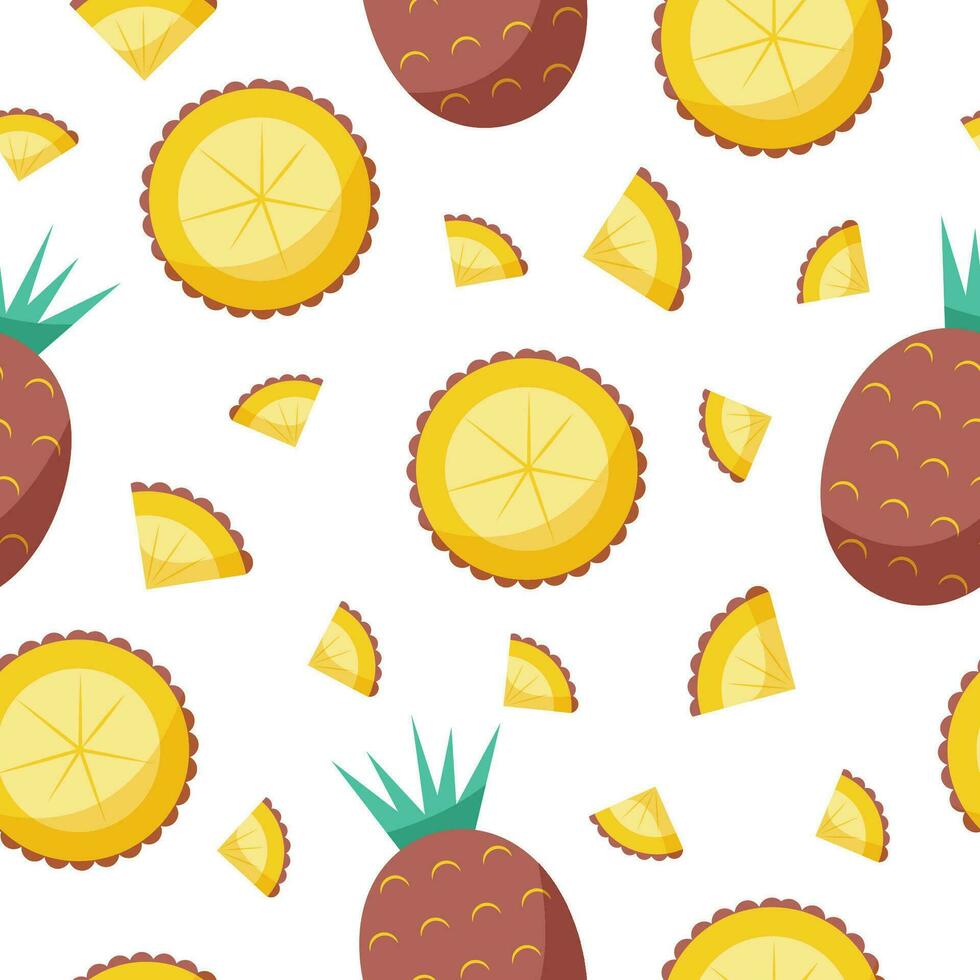 yellow pineapple with triangles geometric fruit summer tropical pattern on a white background seamless vector