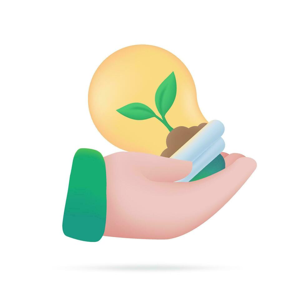 hand holding a light bulb Electricity reduction concept for the planet. 3d illustration vector