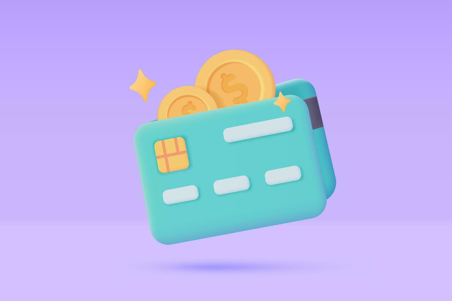 3d credit card icon. Online payment. Cashless society for shopping. 3D illustration. vector