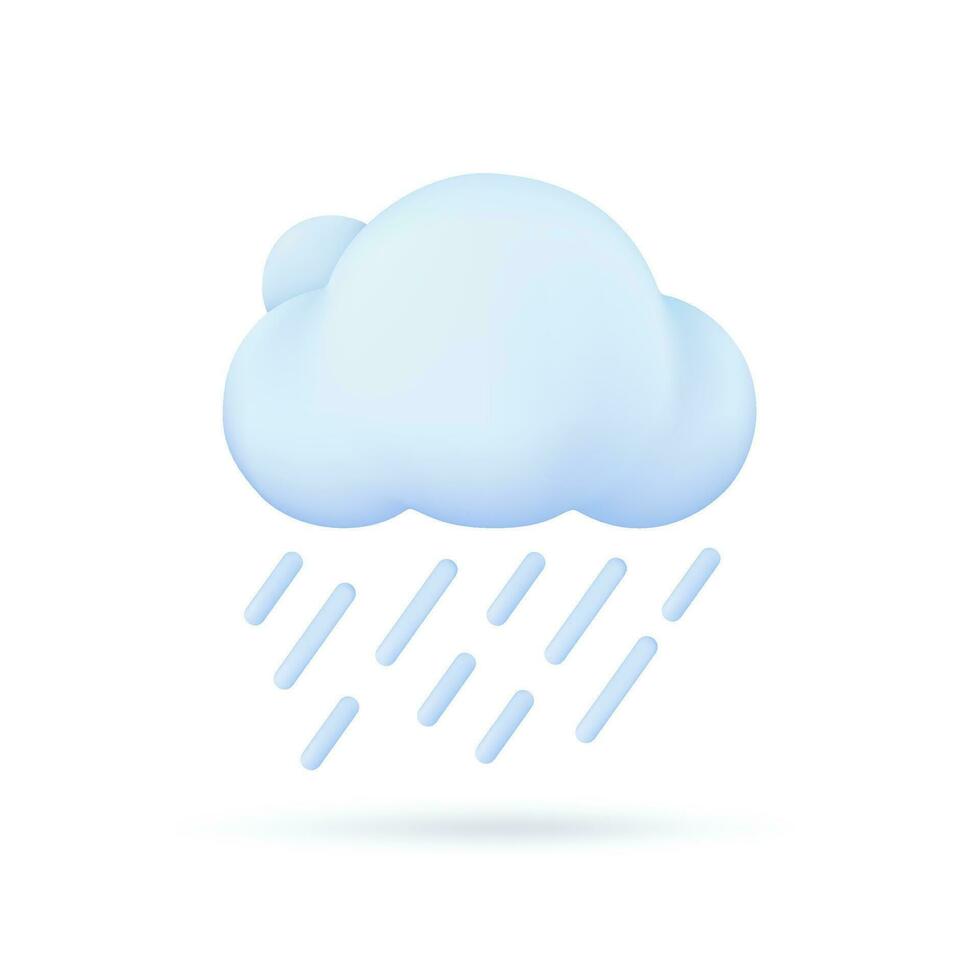 3D weather forecast icons white clouds in the rainy season with strong winds and rain vector